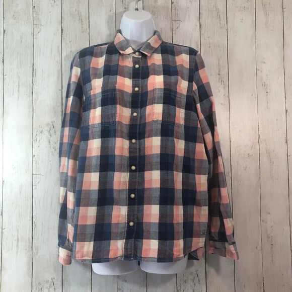 Tommy Hilfiger Pearl Snap Roll Tab Flannel Shirt Large - Picture 1 of 8